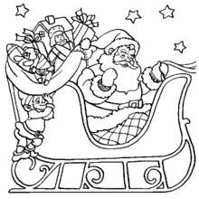 Coloriage Père Noël dans son traîneau avec un lutin