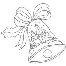 Coloriage Cloche de Noël avec ruban et scène de village