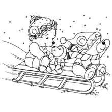 Coloriage Ours en peluche en luge dans la neige