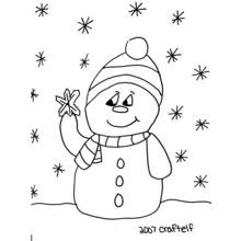 Coloriage Bonhomme de neige tenant un flocon