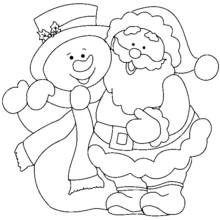 Coloriage Père Noël et bonhomme de neige côte à côte