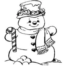 Coloriage Bonhomme de neige tenant une canne en bonbon