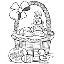 Coloriage Panier de Pâques avec lapin et œufs