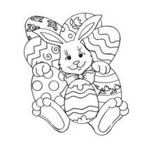 Coloriage Lapin de Pâques entouré d'œufs décorés