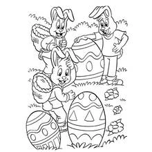 Coloriage Lapins de Pâques avec paniers et œufs géants