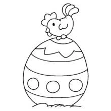 Coloriage Petite poule perchée sur un gros œuf de Pâques