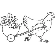 Coloriage Poule de Pâques tirant un chariot en forme d'œuf