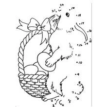 Coloriage Lapin de Pâques et panier d'œufs à relier