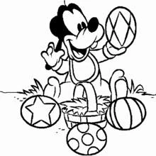 Coloriage Mickey Mouse tenant un œuf de Pâques