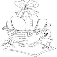 Coloriage Panier de Pâques rempli d'œufs avec un poussin