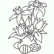Coloriage Œufs de Pâques cachés parmi des lys