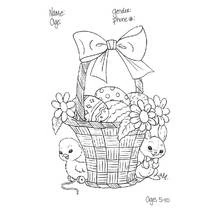 Coloriage Panier de Pâques avec poussin et lapin