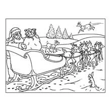 Coloriage Père Noël dans son traineau avec ses rennes