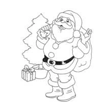 Coloriage Père Noël qui salue près du sapin