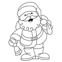 Coloriage Père Noël portant sa hotte et une clochette
