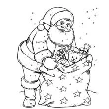 Coloriage Père Noël avec son grand sac de cadeaux