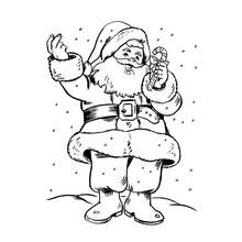 Coloriage Père Noël tenant une canne en sucre