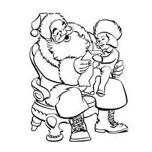 Coloriage Père Noël lisant une liste de souhaits à un enfant