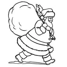 Coloriage Père Noël de profil, sac rond sur l'épaule