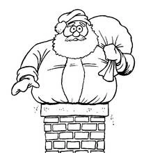 Coloriage Père Noël coincé dans une cheminée