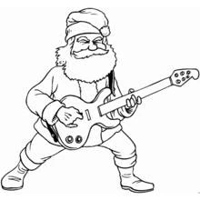 Coloriage Père Noël jouant de la guitare électrique