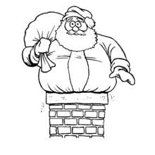 Coloriage Père Noël au sommet d'une cheminée en briques