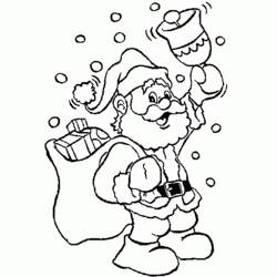 Coloriage Père Noël agitant une cloche avec son sac de cadeaux