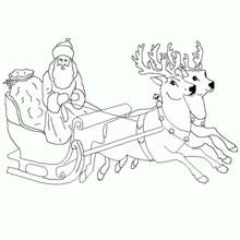 Coloriage Père Noël sur son traîneau tiré par des rennes