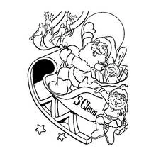 Coloriage Père Noël sur son traîneau avec ses rennes