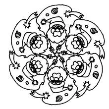Coloriage Père Noël mandala avec six visages