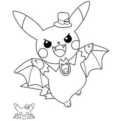 Coloriage Pikachu déguisé en chauve-souris vampire pour Halloween