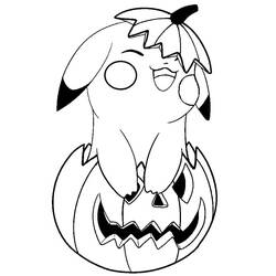 Coloriage Pikachu assis sur une citrouille d'Halloween