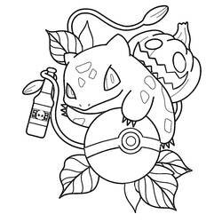 Coloriage Bulbizarre avec une citrouille d'Halloween