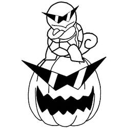 Coloriage Carapuce assis sur une citrouille d'Halloween