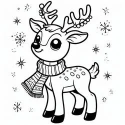 Coloriage Renne de Noël avec une écharpe douillette