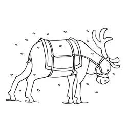 Coloriage Renne de Noël harnaché baissant la tête