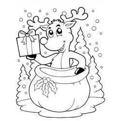 Coloriage Renne de Noël tenant un cadeau