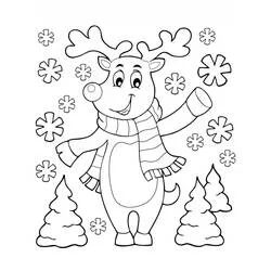 Coloriage Renne de Noël qui fait coucou avec une écharpe
