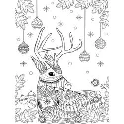 Coloriage Renne de Noël aux bois ornés de motifs