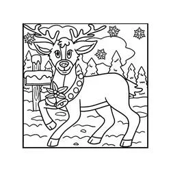 Coloriage Renne de Noël marchant dans la neige