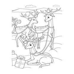 Coloriage Renne de Noël en trio attelé ensemble