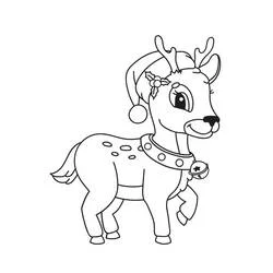 Coloriage Renne de Noël avec un bonnet de Père Noël