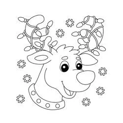 Coloriage Renne de Noël avec guirlandes et clochettes