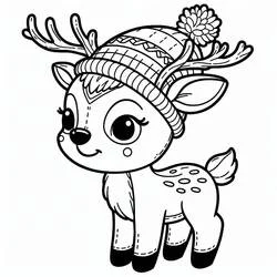 Coloriage Renne de Noël portant un bonnet tricoté