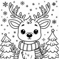 Coloriage Renne de Noël avec écharpe et flocons de neige