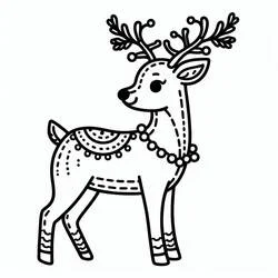Coloriage Renne de Noël aux bois décorés et collier de perles