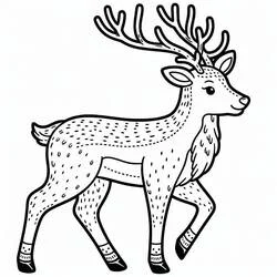 Coloriage Renne de Noël en marche avec de grands bois