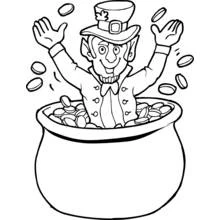 Coloriage Lutin surgissant d'un chaudron d'or