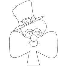 Coloriage Trèfle avec visage de lutin et haut-de-forme