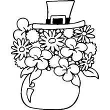 Coloriage Bouquet de fleurs avec un chapeau de lutin